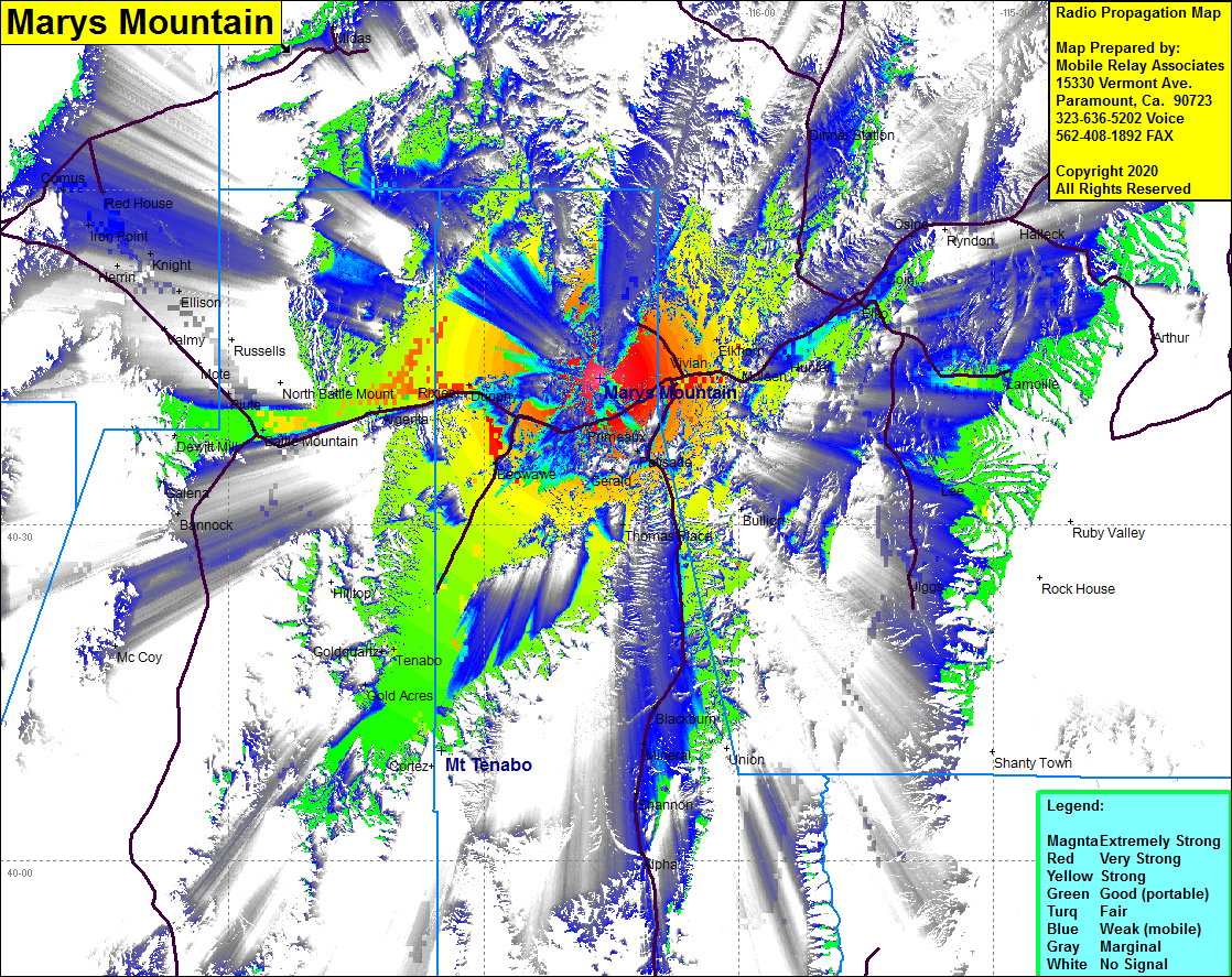 heat map radio coverage Marys Mountain